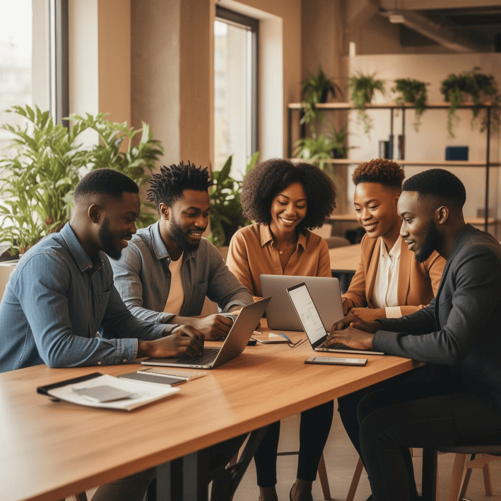 Young African professionals collaborating on tech projects at WDC Labs